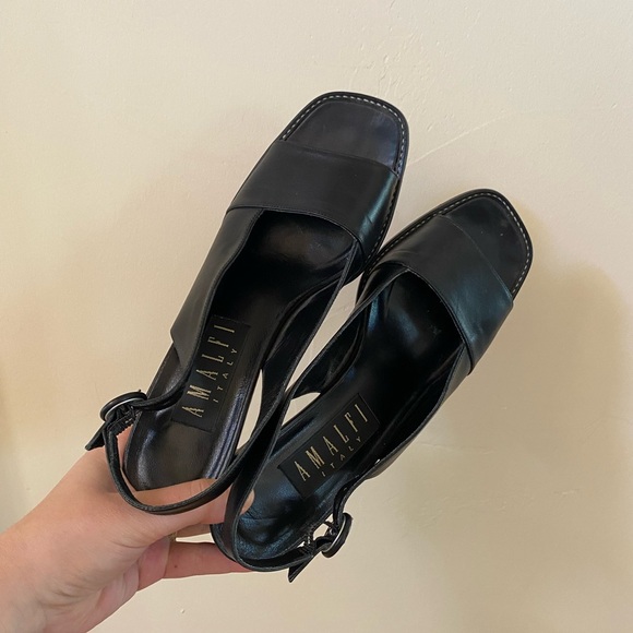 AMALFI ITALY SLING BACK SQUARE TOE BLACK LEATHER VINTAGE HEELS SIZE 8.5 AA - Picture 8 of 8